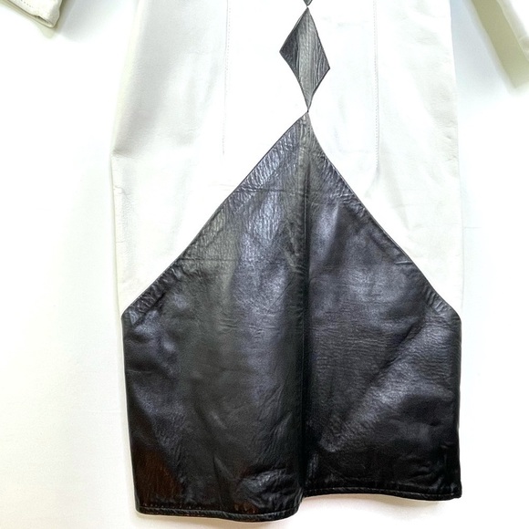 RARE Vintage Leathercraft Process 80's White Leather Fitted Dress Diamond Detail - Picture 6 of 14